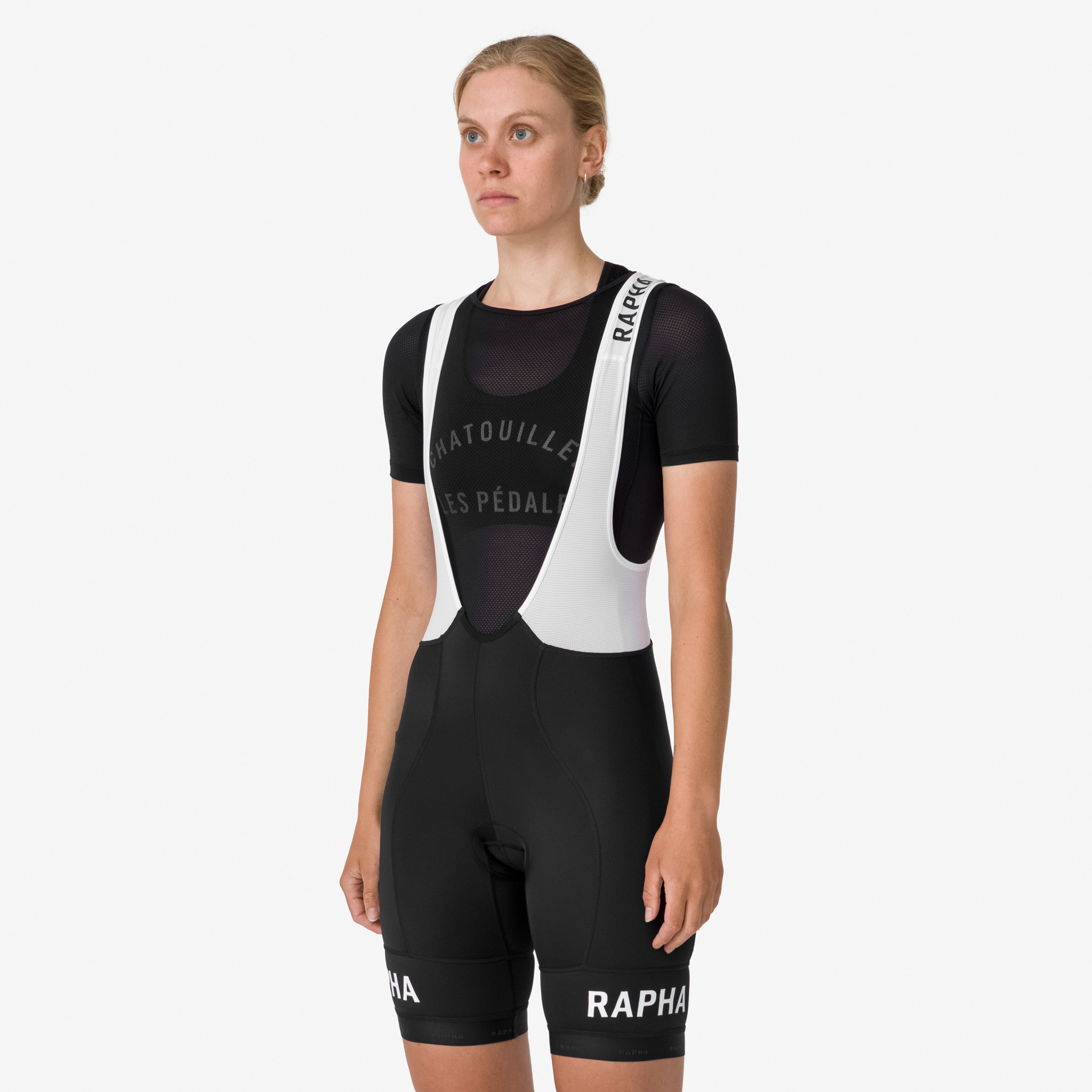 Calção Rapha Pro Team Treino Bib Feminino Pretas Branco | HBTRF3742