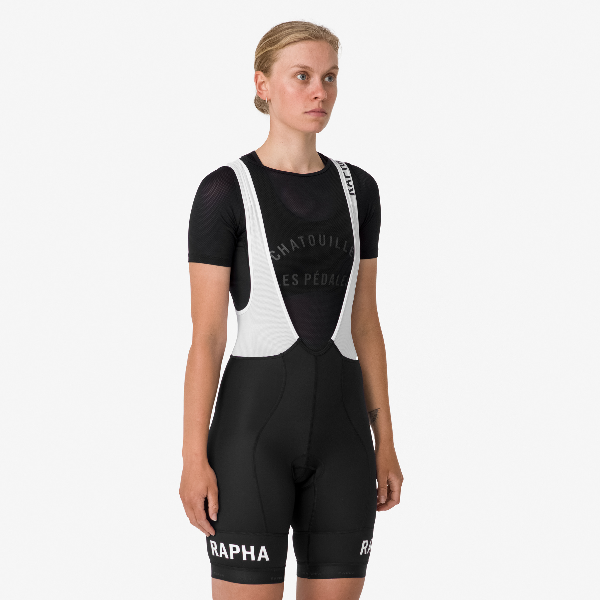 Calção Rapha Pro Team Treino Bib Feminino Pretas Branco | HBTRF3742