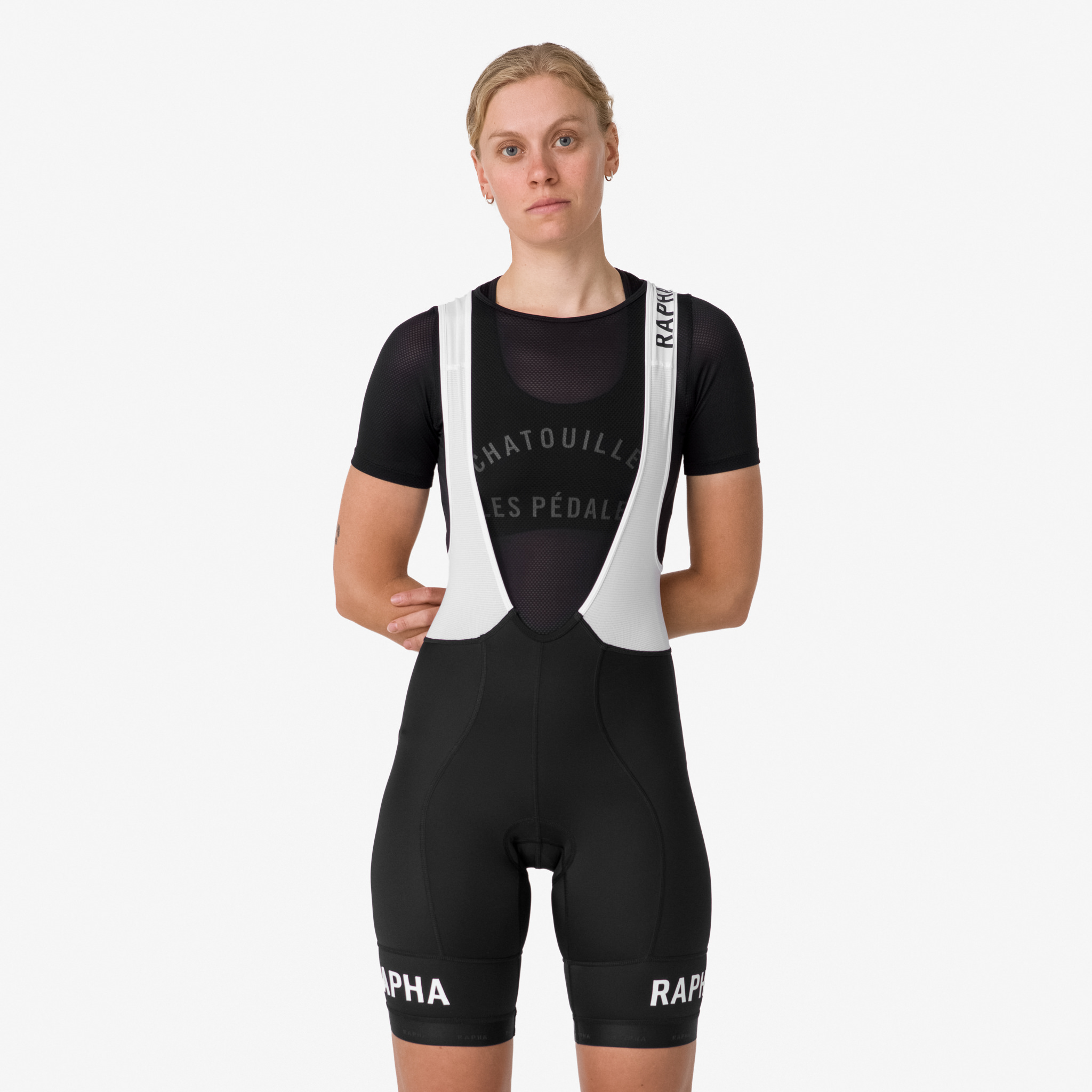 Calção Rapha Pro Team Treino Bib Feminino Pretas Branco | HBTRF3742