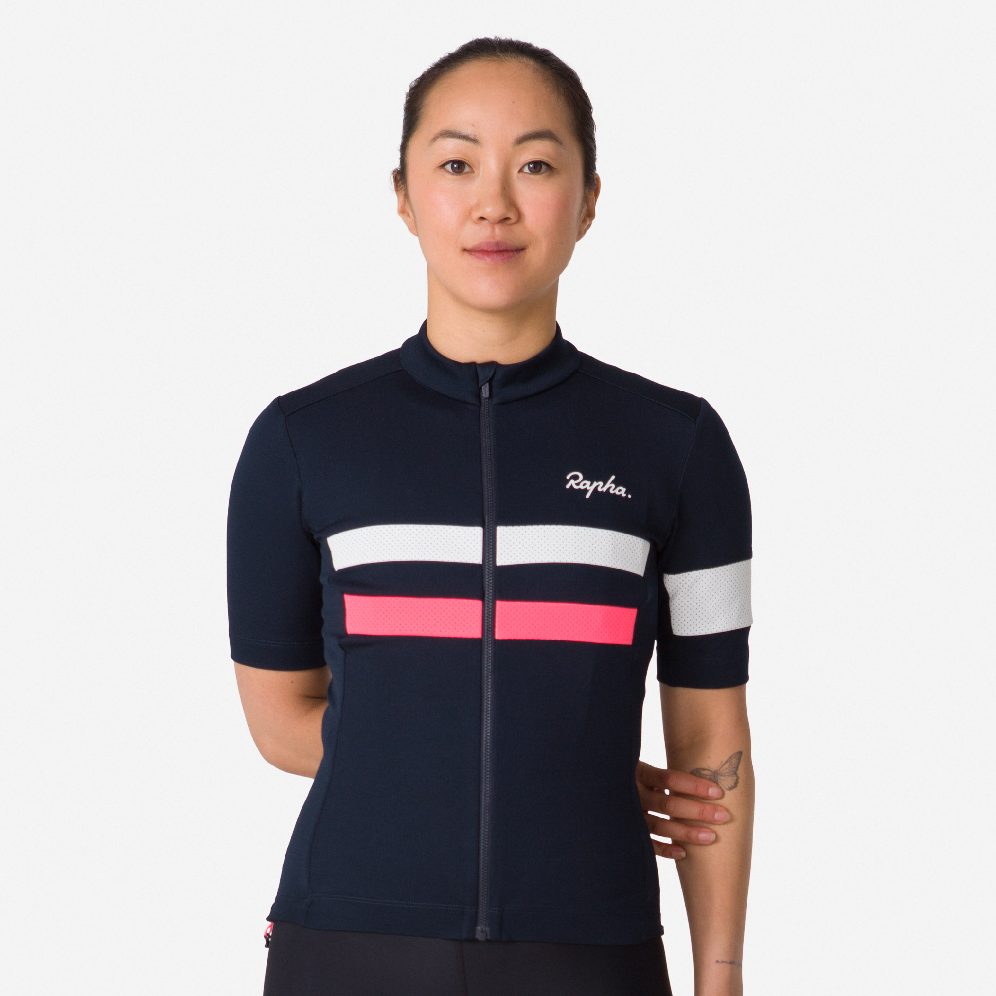 Camisas Rapha Brevet Feminino Azul Marinho Rosa Branco | TSYDI1046