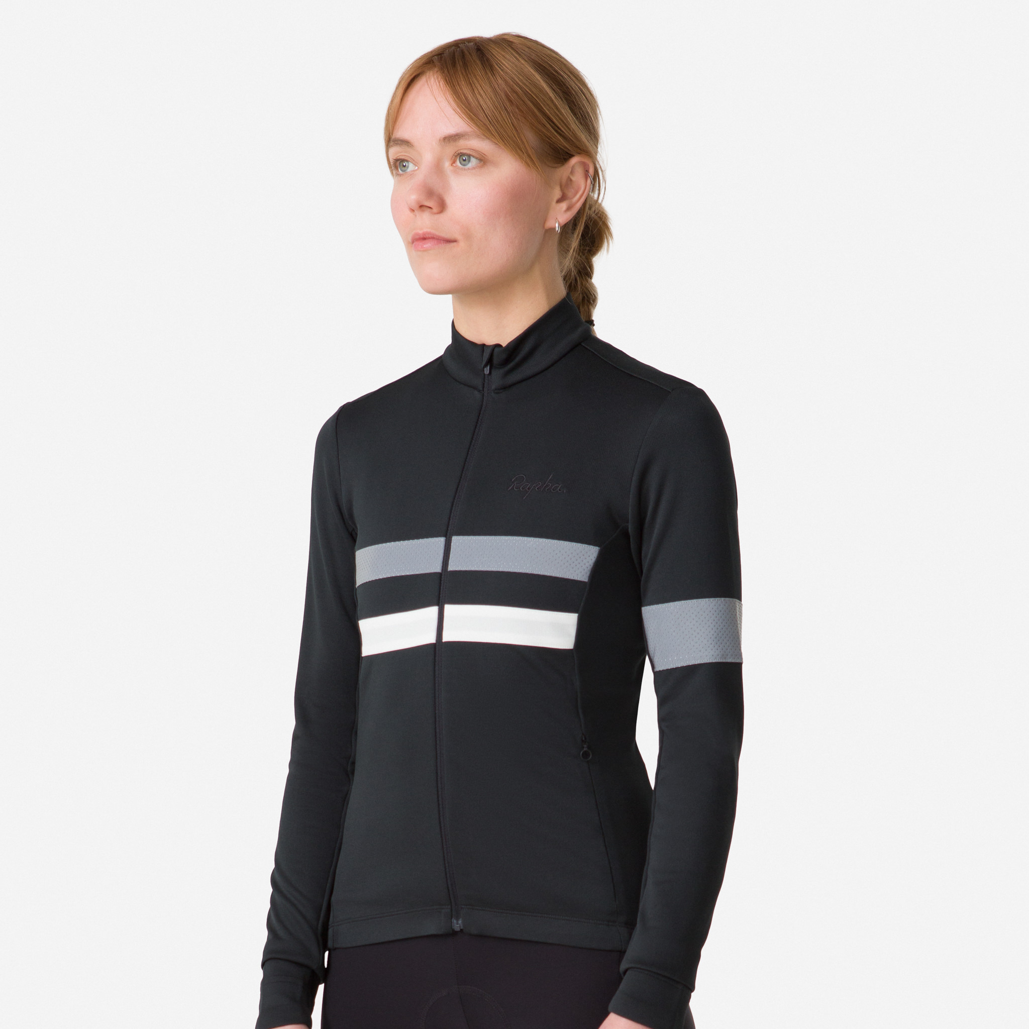 Camisas Rapha Brevet Long Sleeve Feminino Pretas Branco | OTBAC0261