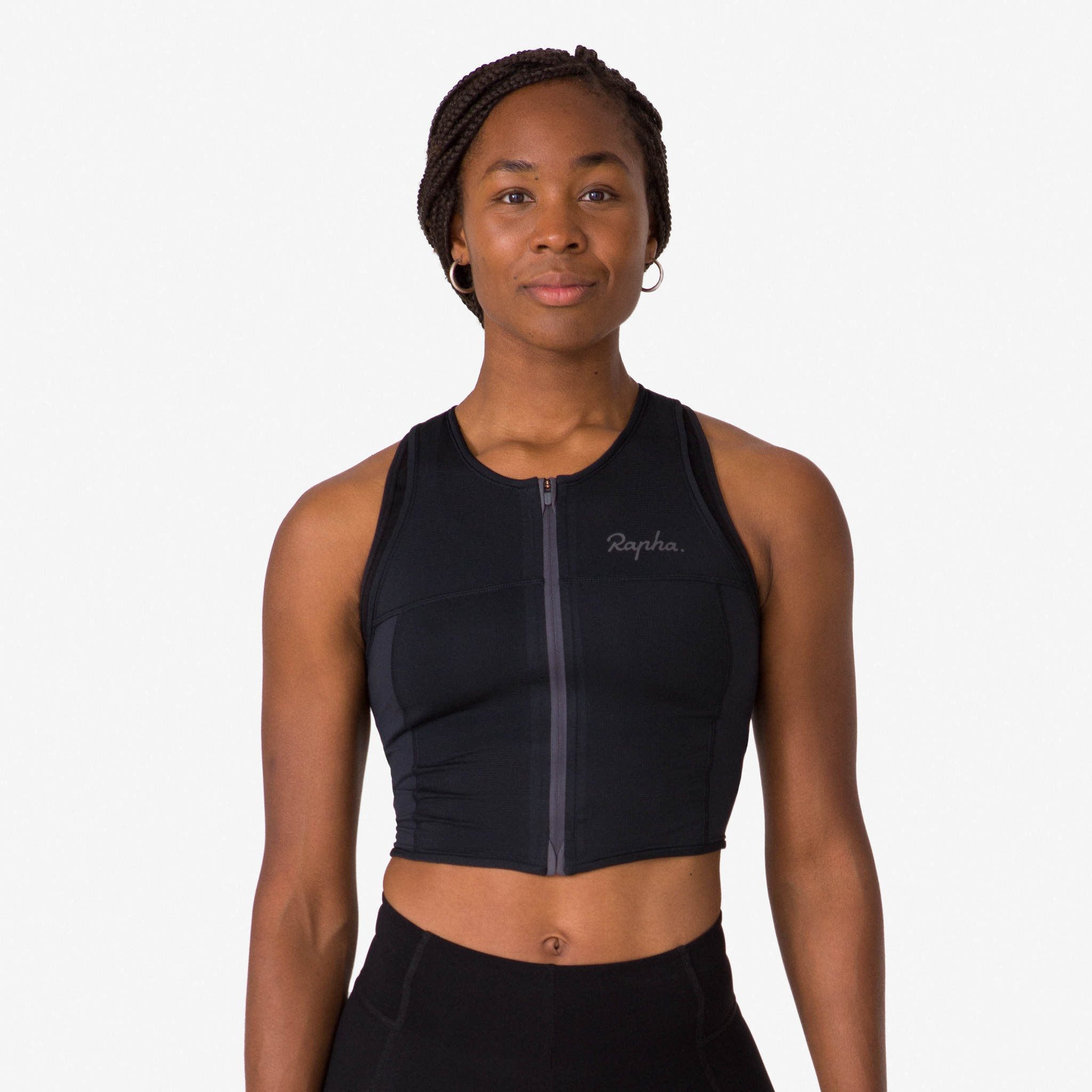 Camisas Rapha Cropped Zip Tank Feminino Pretas Pretas | OETAX7601